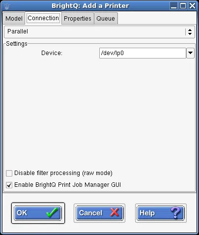 Expert Connection tab for a parallel printer with a device path field