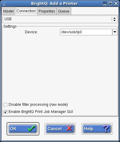 Expert Connection tab for a USB printer with a device path field