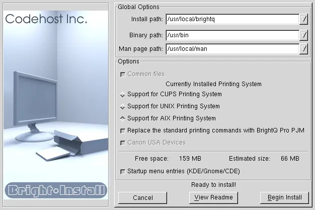 Graphical Expert installer showing additional UNIX and AIX printing system choices