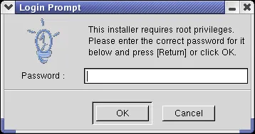 BrightINSTALL login prompt with an empty administrator password field