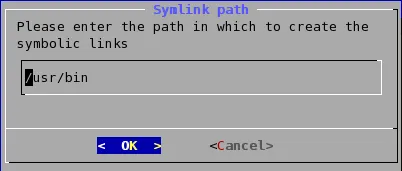 Terminal installer showing the symbolic link path field